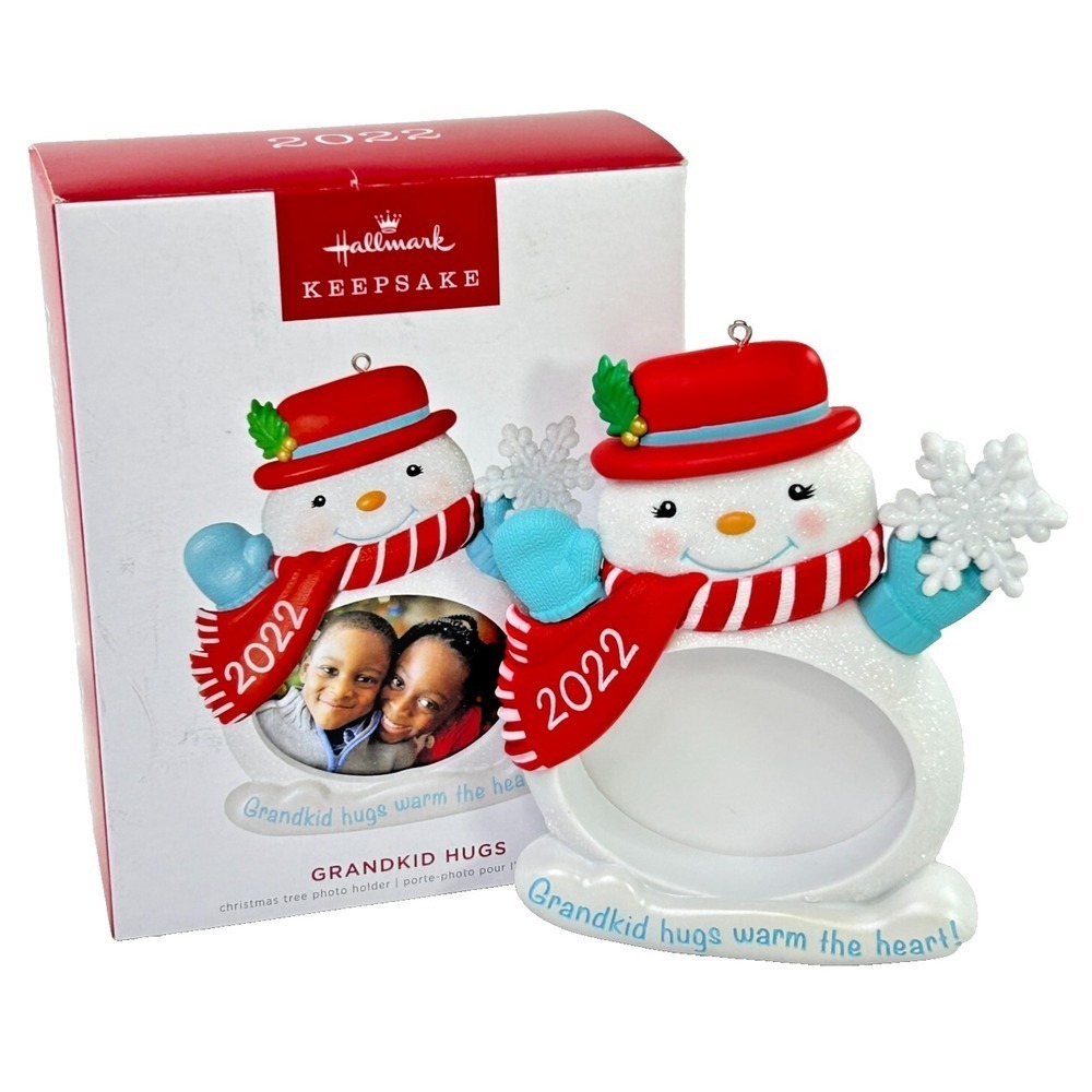 Hallmark GRANDKID HUGS 2022 Keepsake Ornament Snowman Photo Holder Box